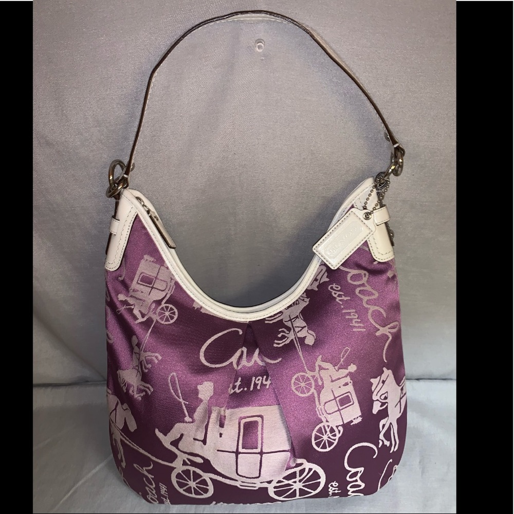 Coach Signature Stagecoach Hobo Bag Purple&Wht EUC